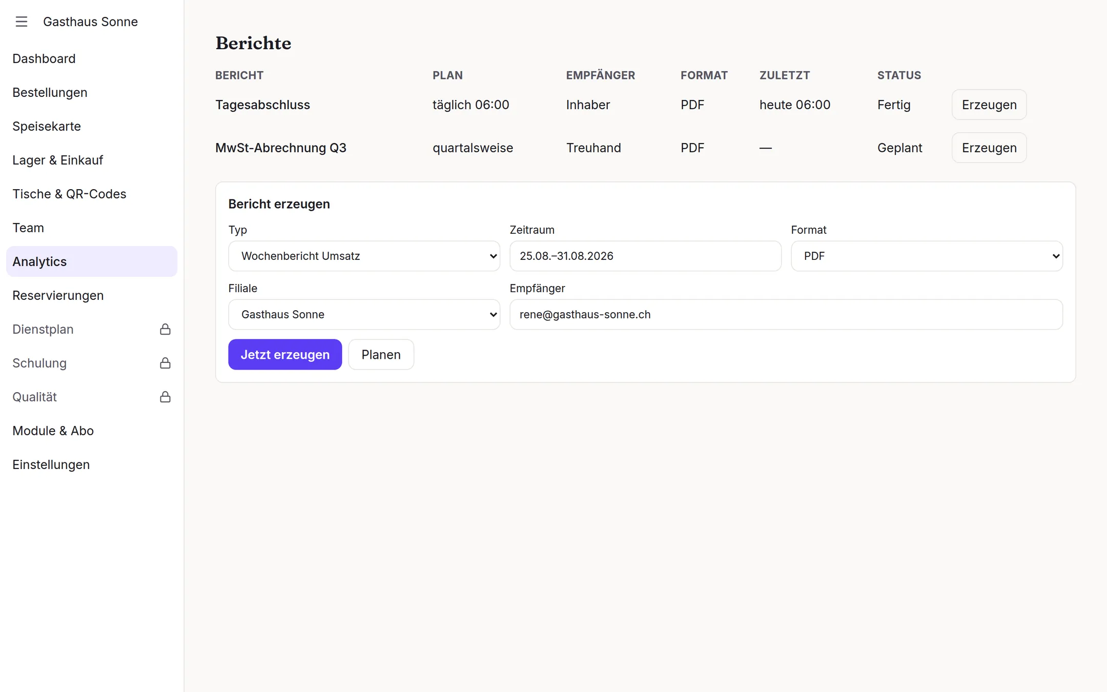 Analytics+: Detailansicht auf der Verwaltungsoberfläche