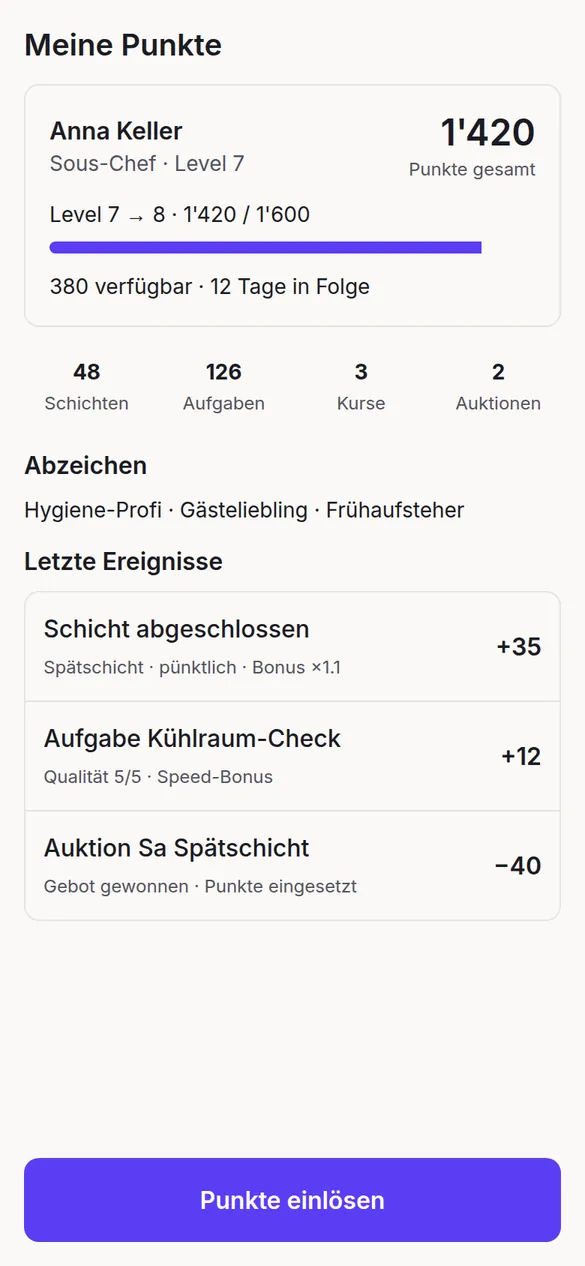 Gamification: Detailansicht auf dem Gerät im Service